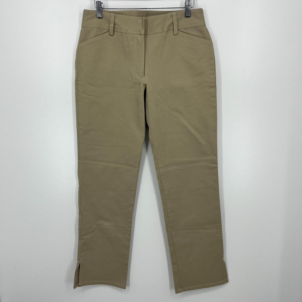 J. Crew Chino Pants Women's Size 8 Beige Straight Leg Slit Cotton Flat Front